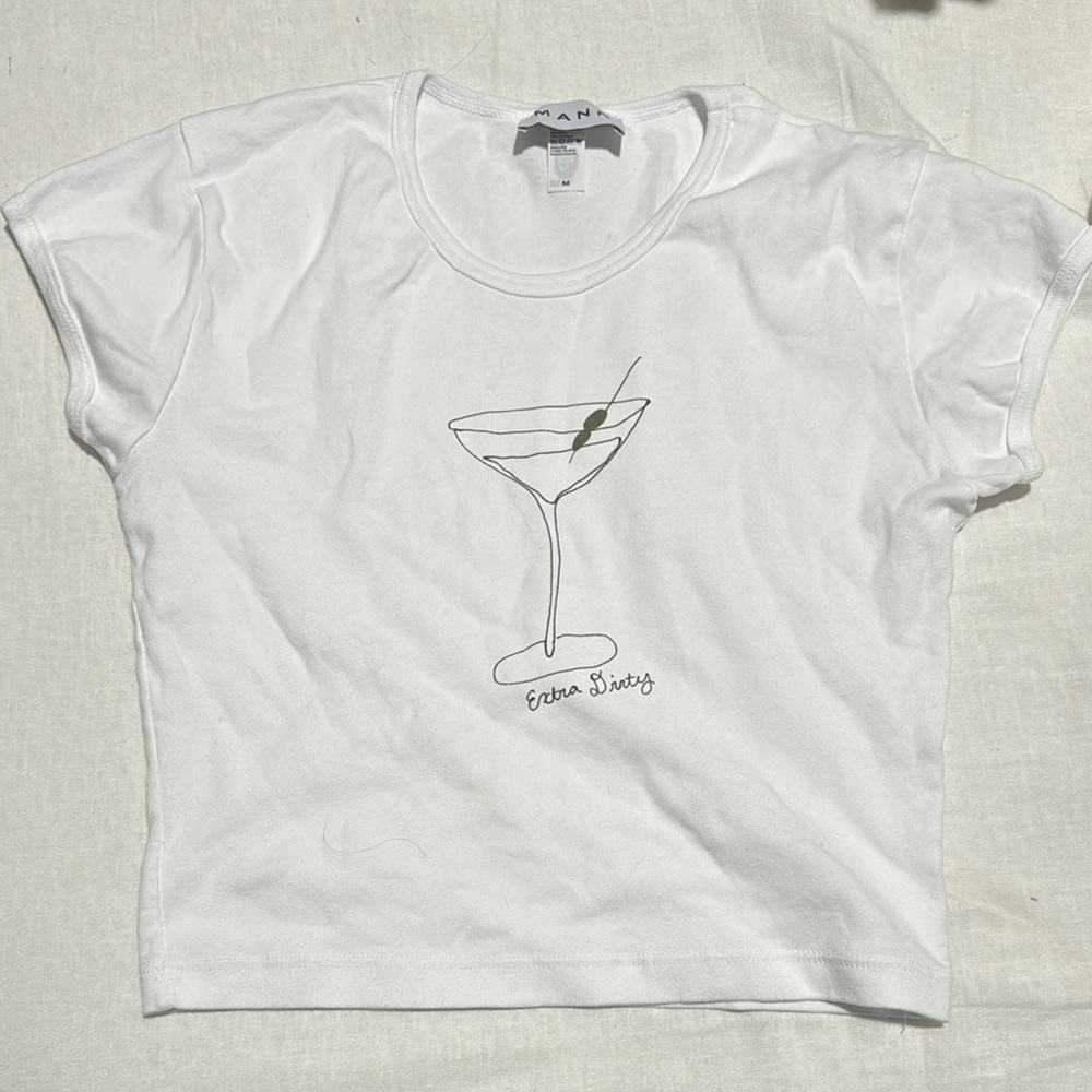 White Graphic Tee with Martini Design